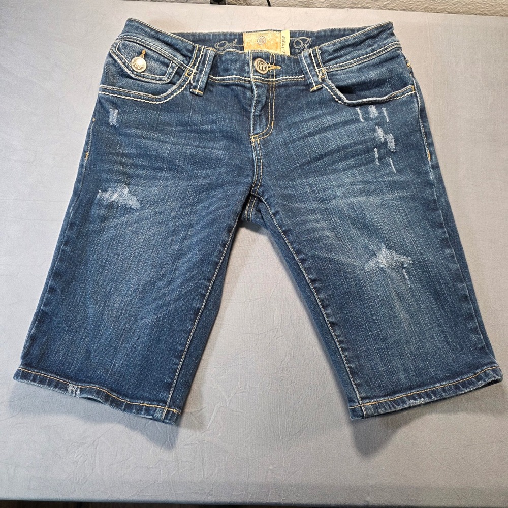 American Rag Womens Low Rise Distressed Bermuda Denim Shorts Dark Wash Size 5
